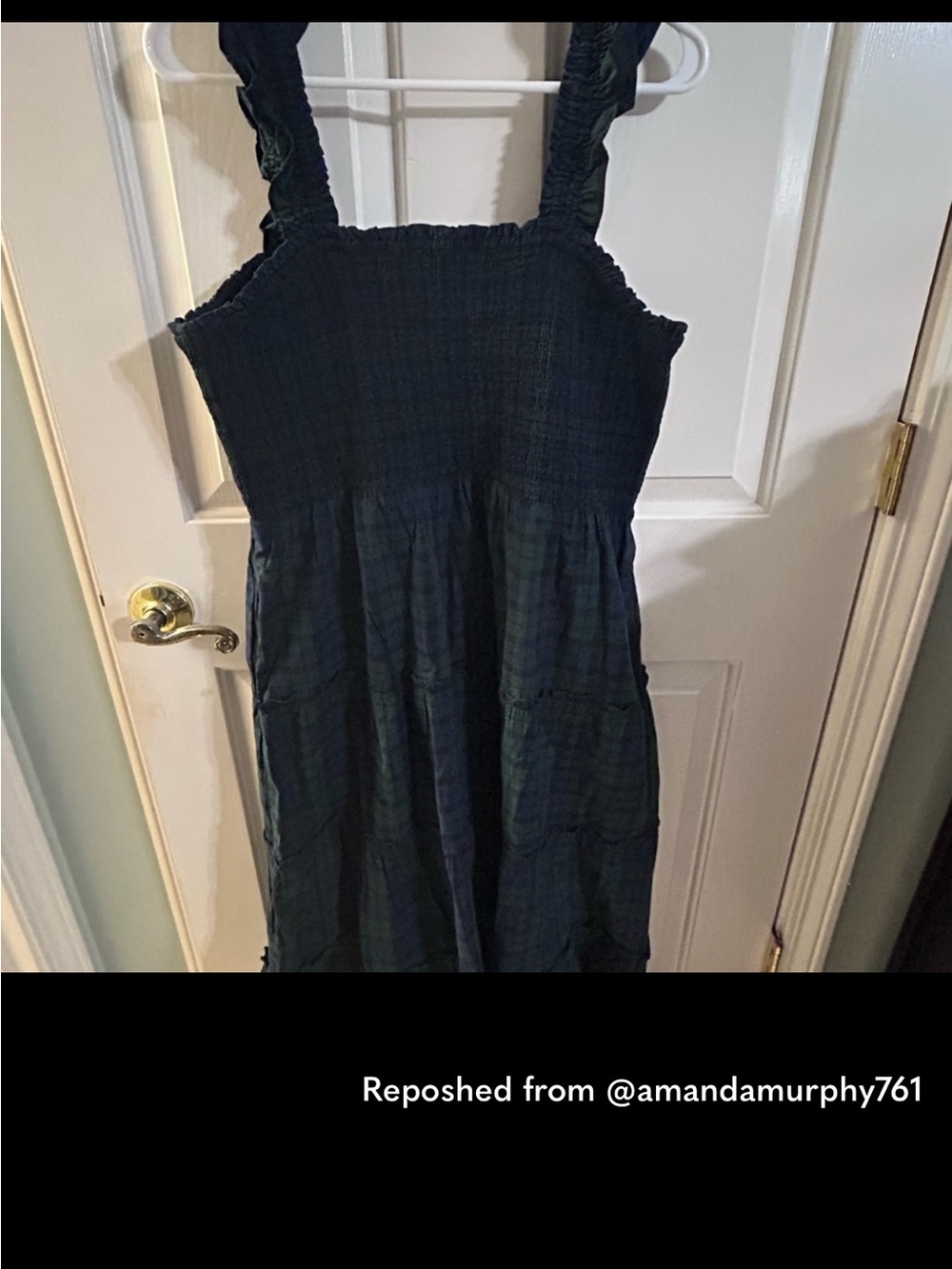 J. Crew Black and Green Plaid Smocked Sundress